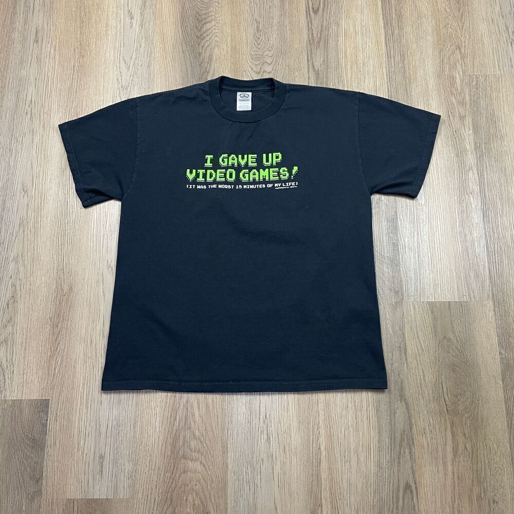 Vintage Shirt Mens Large Black I Gave Up Video Games Funny 90s Comedy